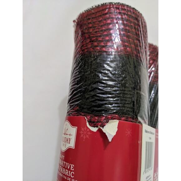 Holiday Time 10 Inch Deco Mesh Red Black Bow Fabric 2 Pack of 18 inch Rolls - Picture 5 of 5